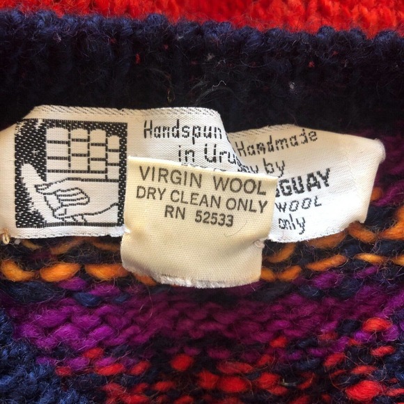Vintage Wool Sweater Made in Uruguay Hand Knit Fair Isle Pullover - Picture 4 of 9